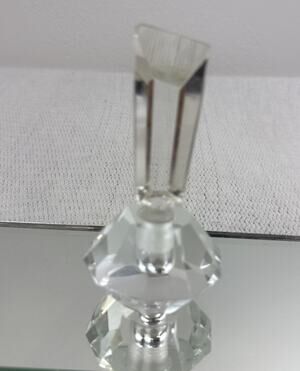 Vintage art deco Cut Crystal perfume bottle crystal faceted Geometric Stopper 5”
